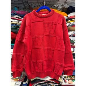 Vintage 90s essential Red Cotton Knit Sweater Mens Small W Logo Checkerboard USA